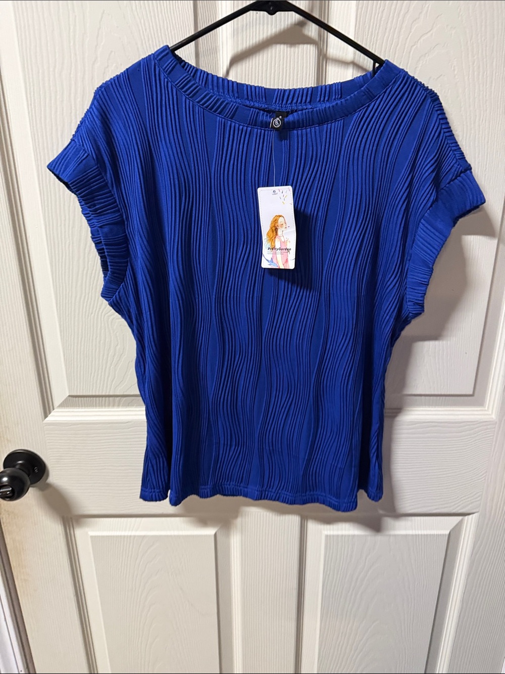 Blue Pleated Cap-Sleeve Women’s Top